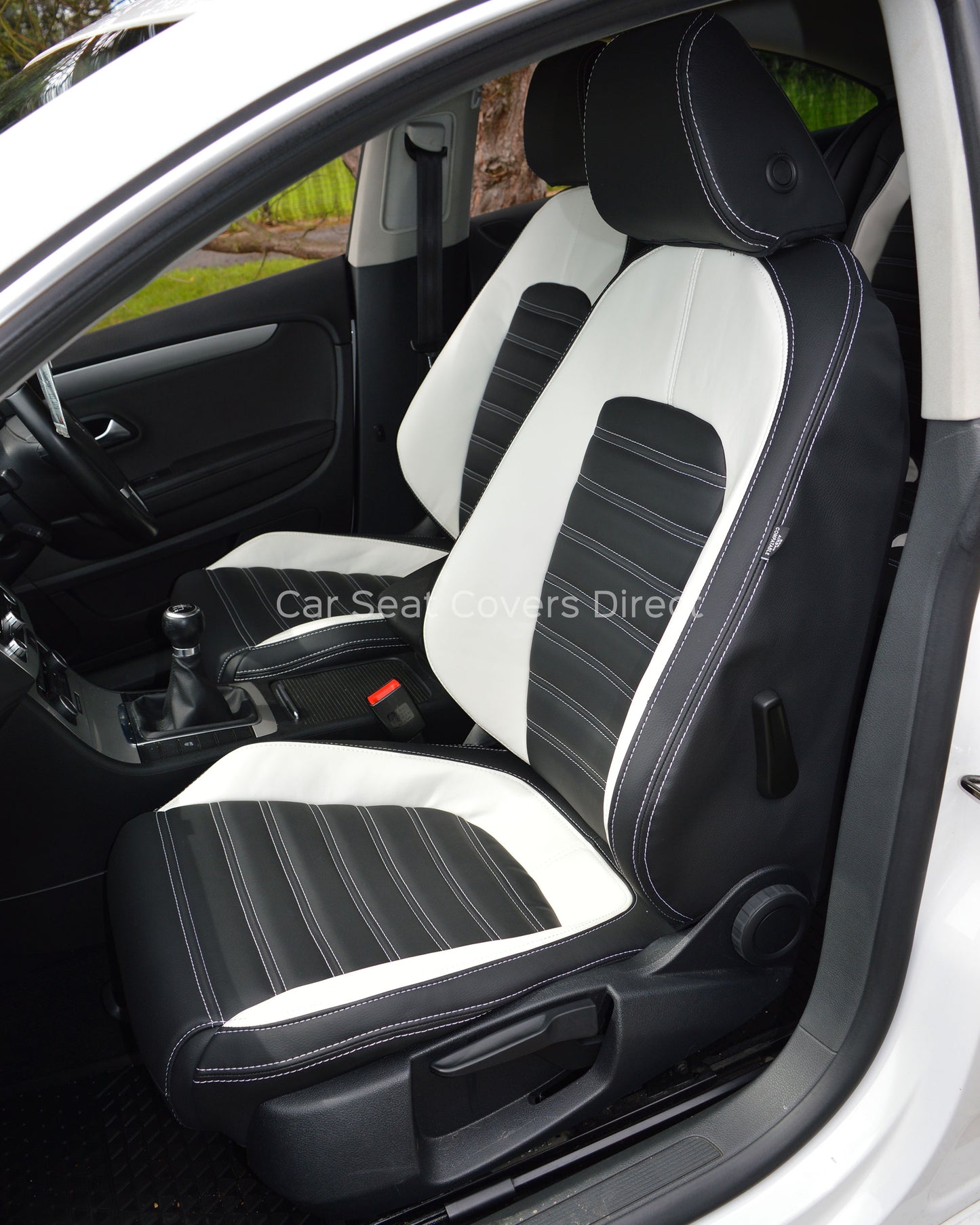 Volkswagen VW Passat CC Seat Covers - Charcoal & White Leatherette