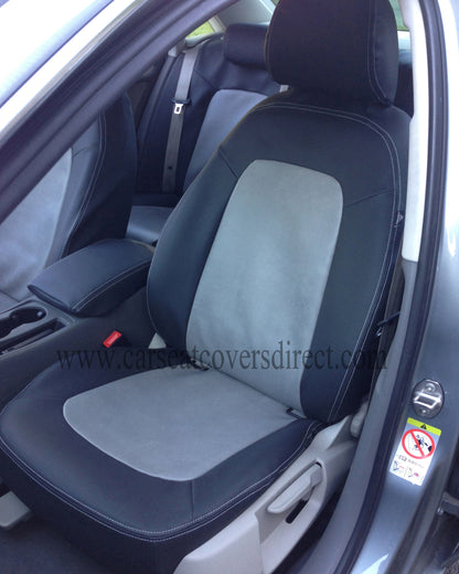 Audi A4 Seat Covers | Black Leatherette Silver Stitching & Audi Logos | Custom Made to Order