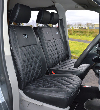 Volkswagen VW Transporter T6 R Line Tailored Van Seat Covers - Black & Carbon Diamond Quilting