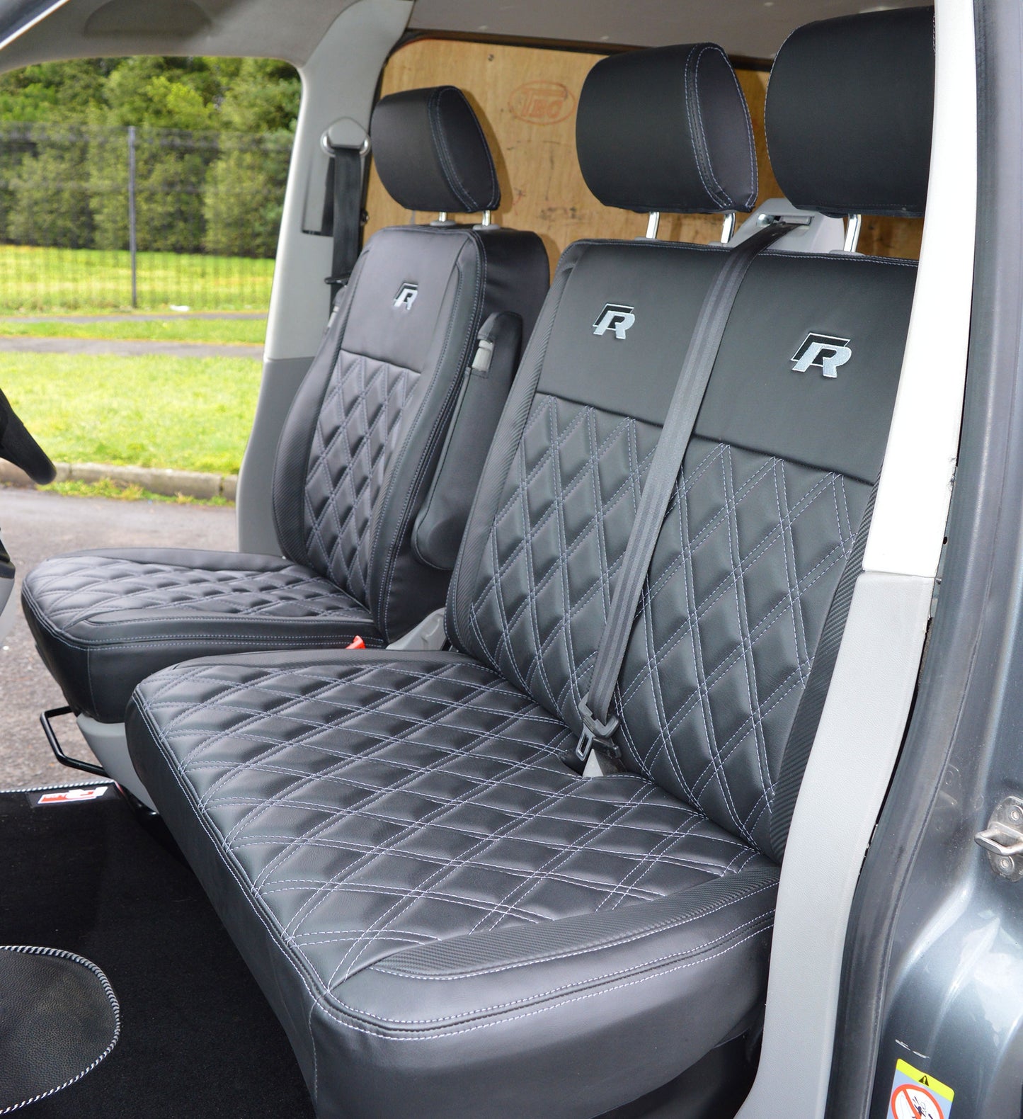 Volkswagen VW Transporter T6 R Line Tailored Van Seat Covers - Black & Carbon Diamond Quilting