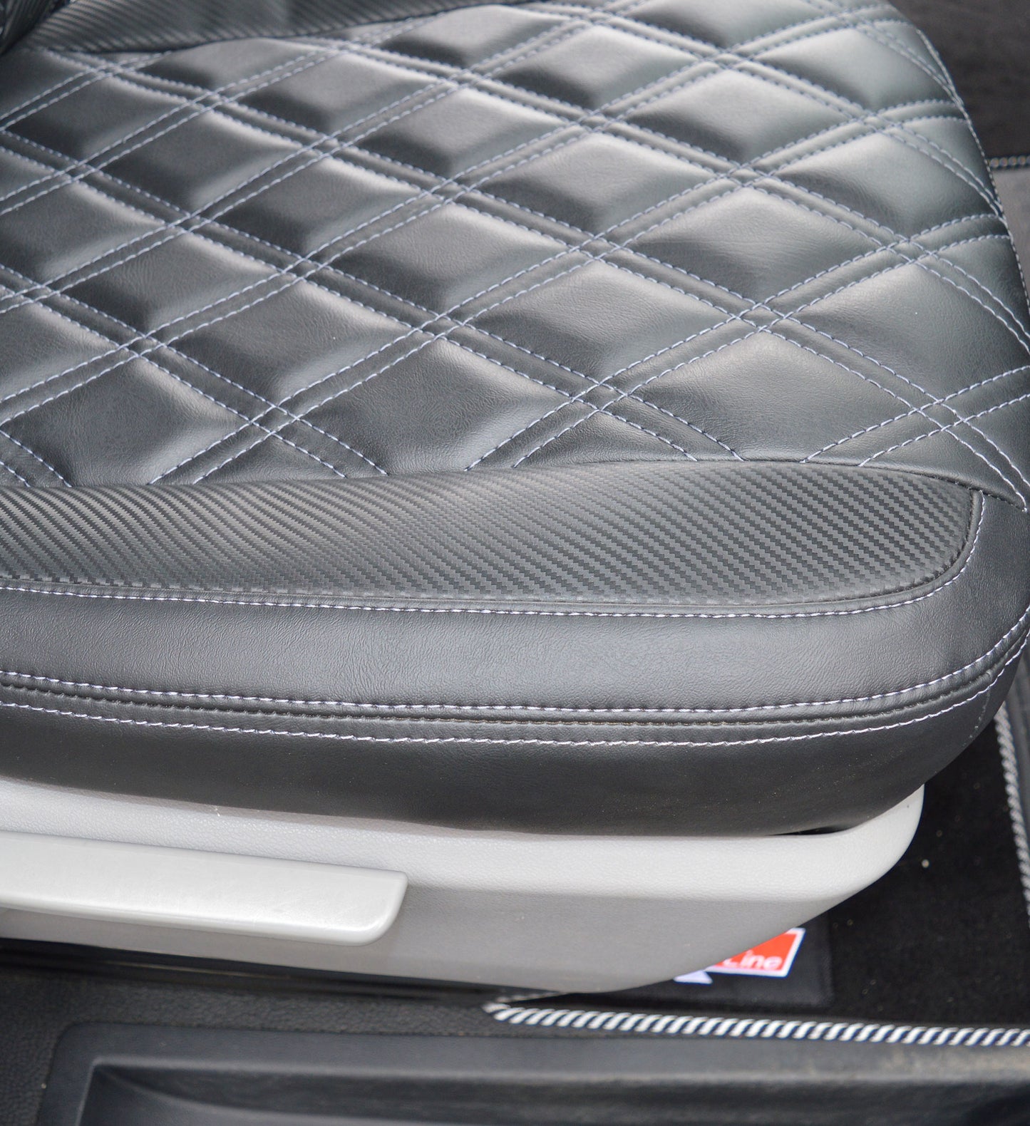 Volkswagen VW Transporter T6 R Line Tailored Van Seat Covers - Black & Carbon Diamond Quilting