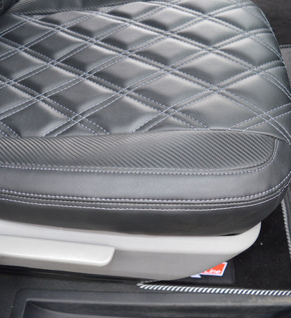 Volkswagen VW Transporter T6 R Line Tailored Van Seat Covers - Black & Carbon Diamond Quilting