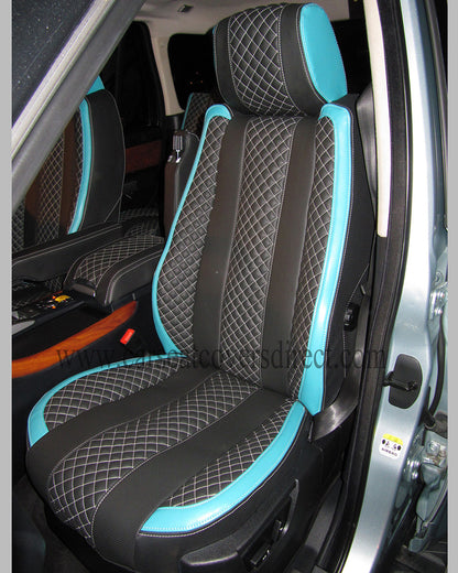 Range Rover Sport Seat Covers - Charcoal PVC with Sea Green Side Panels