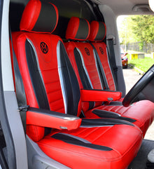 VW Transporter T6 Seat Covers - Raceline Design Red & Black
