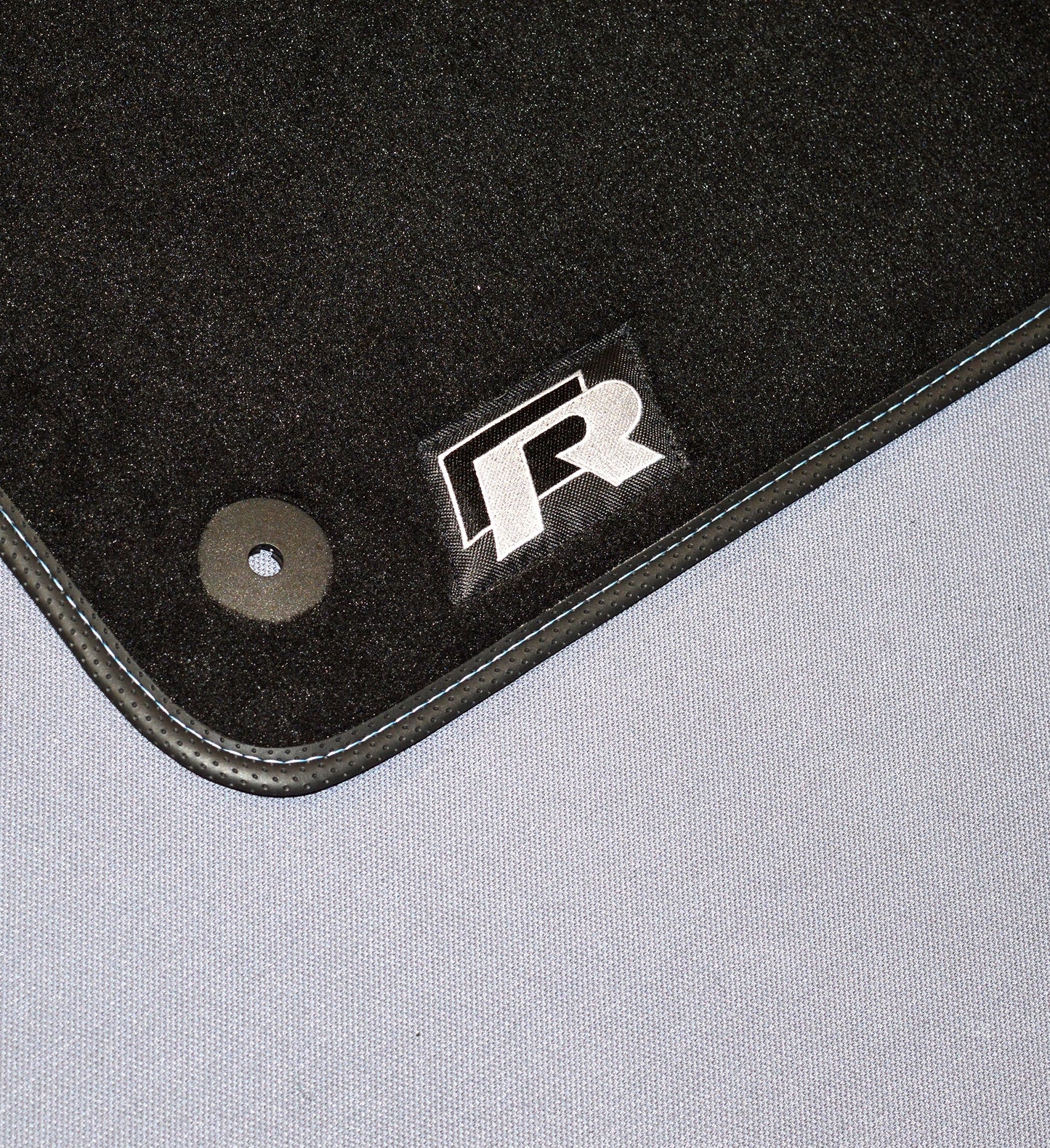 Volkswagen VW Golf R MK7 Tailored Luxury Car Floor Mats With Black & Light Blue Stitching