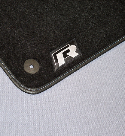 Volkswagen VW Golf R MK7 Tailored Luxury Car Floor Mats With Black & Light Blue Stitching