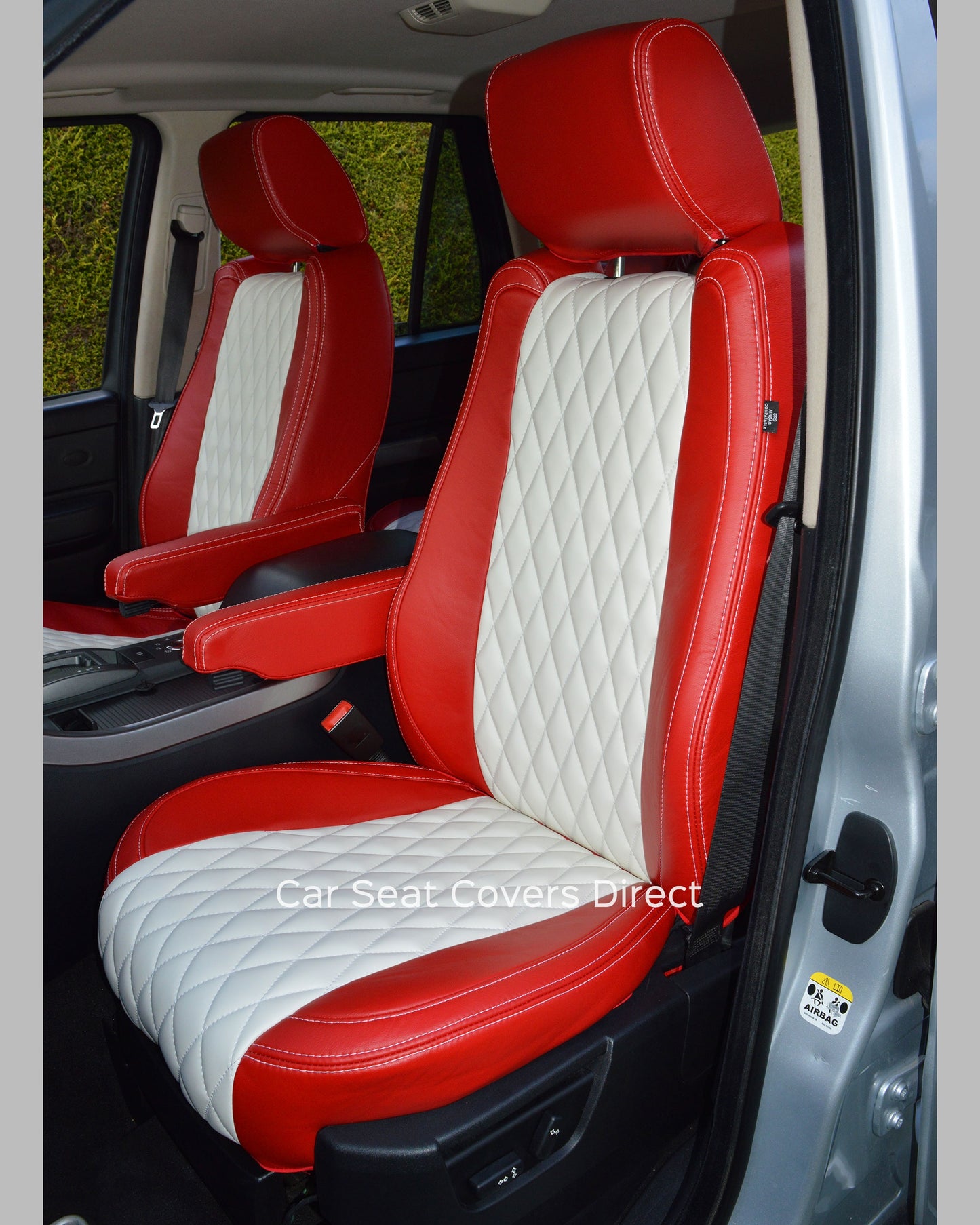 Range Rover Sport Seat Covers - Red and White Leatherette