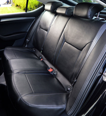 Skoda Superb Tailored Car Seat Covers (3rd Gen) - Black Leatherette & Silver Stitching