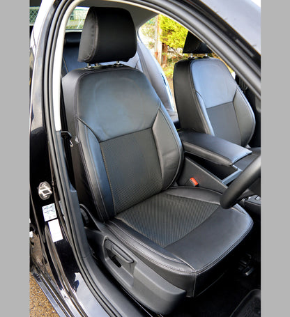 Skoda Superb Tailored Car Seat Covers (3rd Gen) - Black Leatherette & Silver Stitching