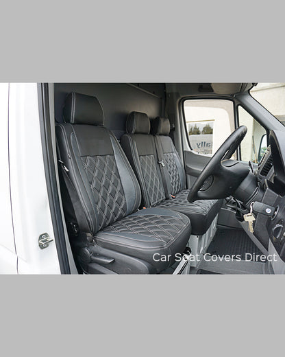 Mercedes Benz Sprinter Tailored Seat Covers - Charcoal & Pewtner Grey With Diamonds