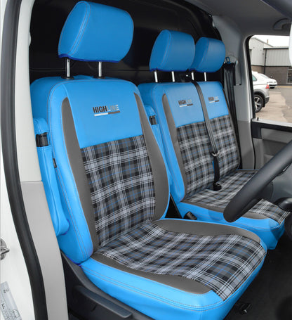 VW Transporter T6 Tartan - Light Blue & Black Inserts