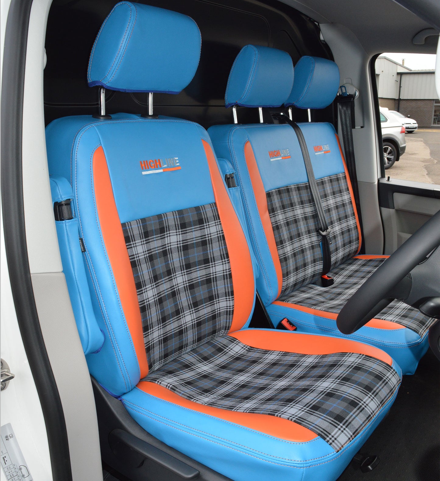 VW Transporter T6 Tartan - Light Blue & Orange Inserts