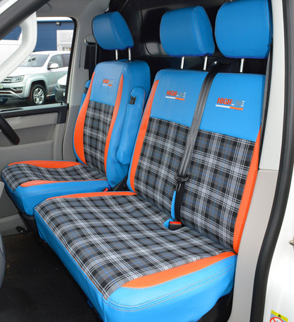 VW Transporter T6 Tartan - Light Blue & Orange Inserts