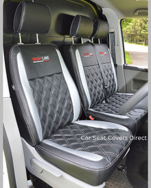 Volkswagen VW Transporter T6 Seat Covers - Black & Silver Diamonds & Logos