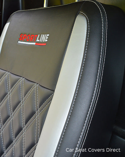 Volkswagen VW Transporter T6 Seat Covers - Black & Silver Diamonds & Logos