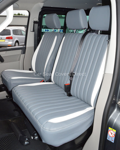Volkswagen VW Transporter T5 Seat Covers - Grey & White Leatherette Flutes