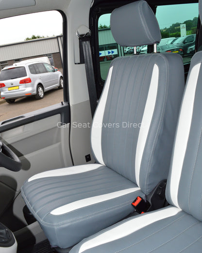 Volkswagen VW Transporter T5 Seat Covers - Grey & White Leatherette Flutes