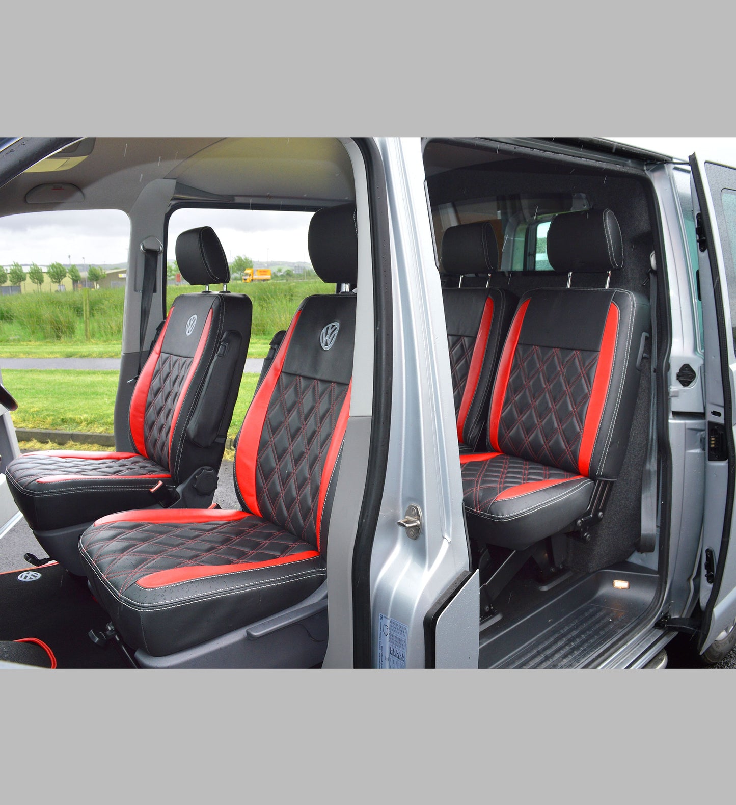 VW Transporter T6 Kombi (Captain Seats) Seat Covers Red Diamond Quilted