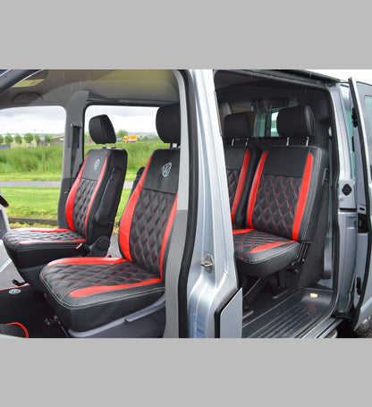 VW Transporter T5 Kombi (Captain Seats) Seat Covers Red Diamond Quilted
