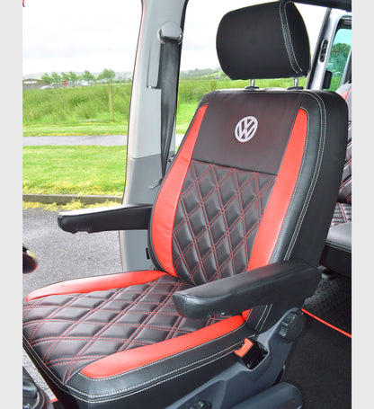 VW Transporter T6 Kombi (Captain Seats) Seat Covers Red Diamond Quilted