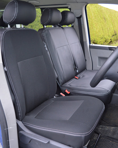 Volkswagen Transporter T5 9 Seater Black Seat Covers with Double Top Stitching
