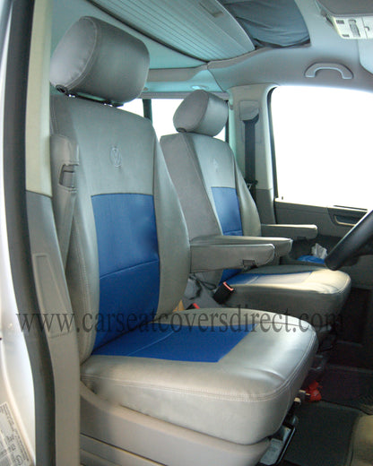 VW T5 California Seat Covers | Grey & Blue Leatherette UK Made