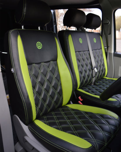 Volkswagen Transporter T5 Seat Covers - Black & Citrus Green Diamonds
