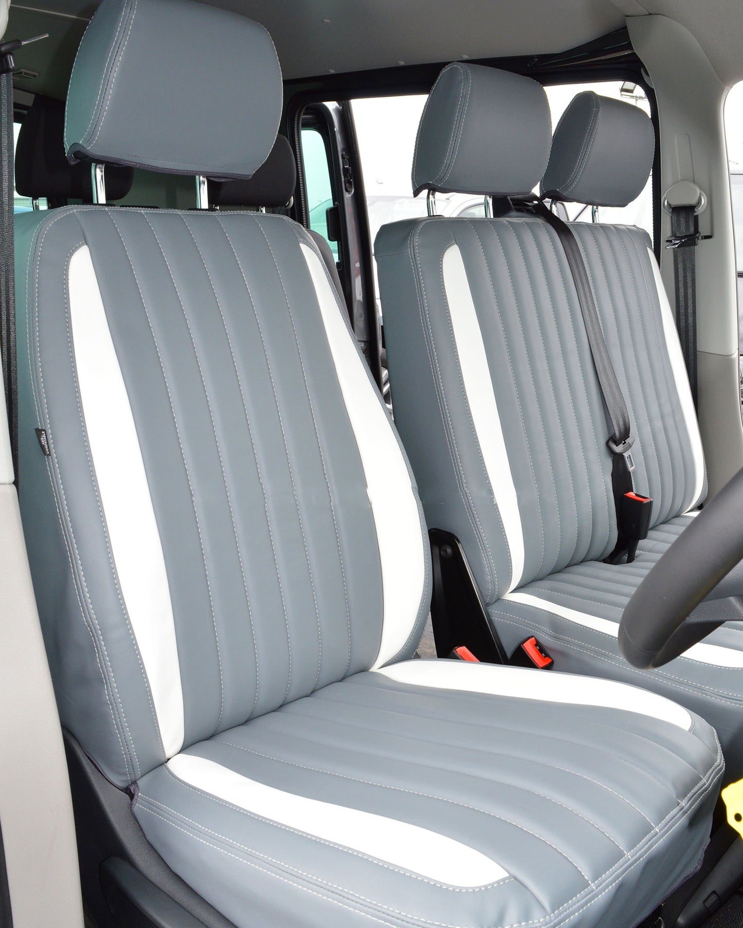 Volkswagen VW Transporter T5 Seat Covers - Grey & White Leatherette Flutes