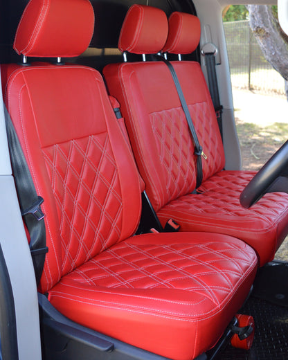 Volkswagen Transporter T6 - Red With White Diamond Stitched