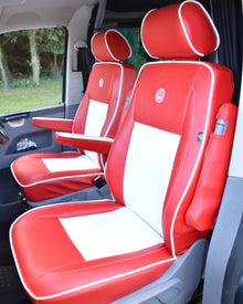 Volkswagen Transporter T5 Red & White with Piping Captain Seats