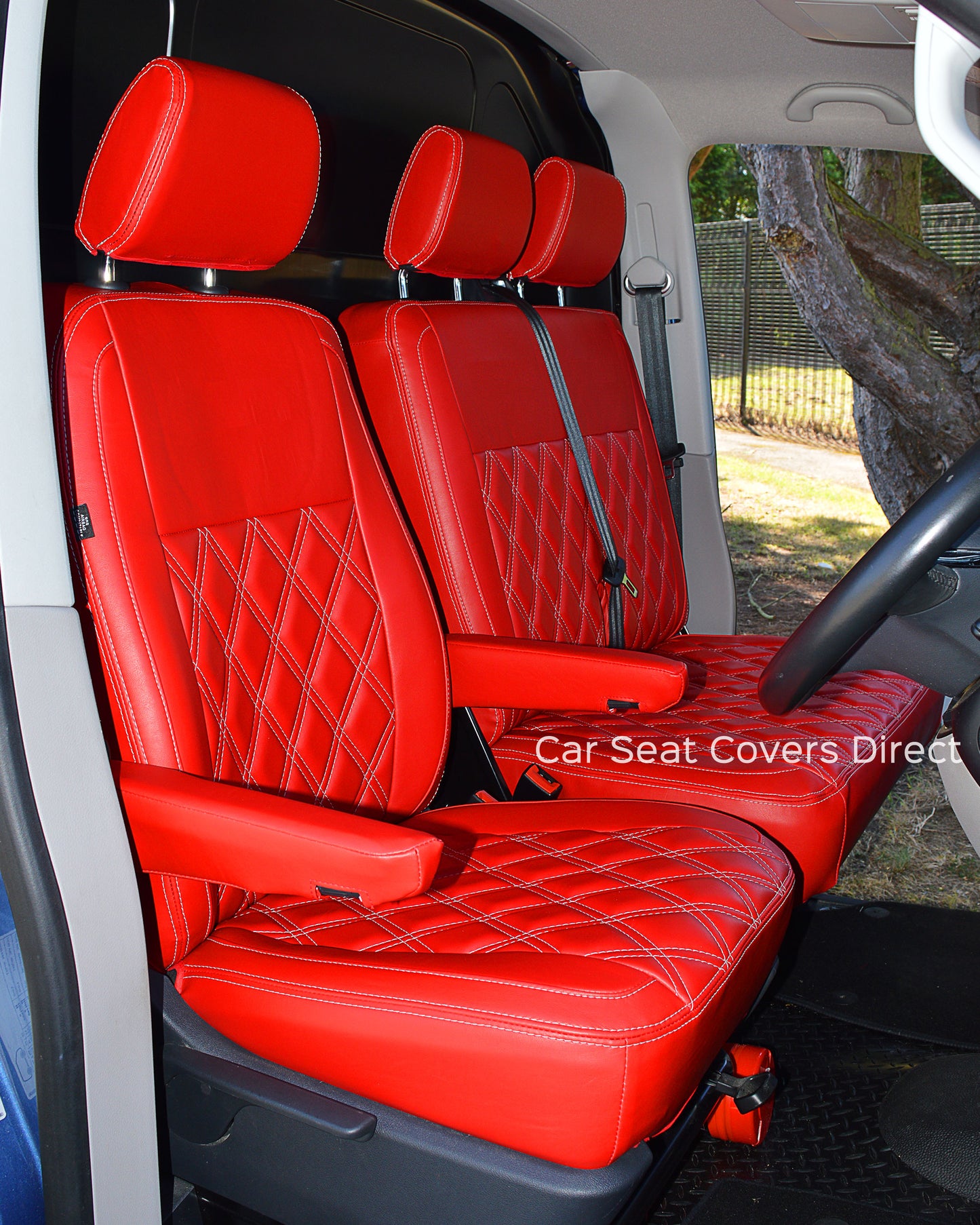 Volkswagen Transporter T5 - Red With White Diamond Stitched