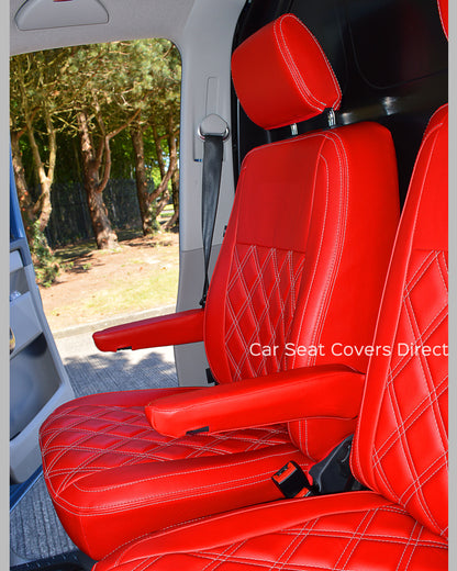 Volkswagen Transporter T6 - Red With White Diamond Stitched