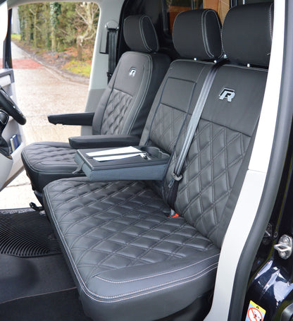 Volkswagen VW Transporter T6 R Line Tailored Van Seat Covers - Charcoal & Perforated Diamond Quilting