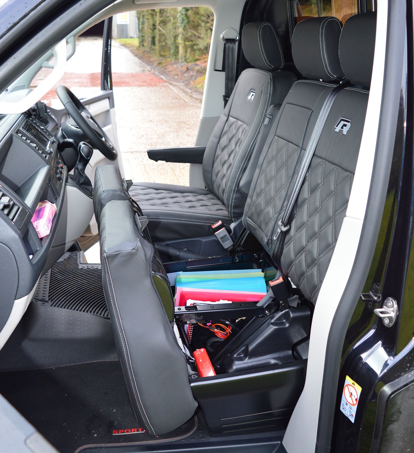 Volkswagen VW Transporter T6 R Line Tailored Van Seat Covers - Charcoal & Perforated Diamond Quilting