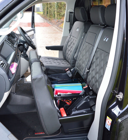 Volkswagen VW Transporter T6 R Line Tailored Van Seat Covers - Charcoal & Perforated Diamond Quilting
