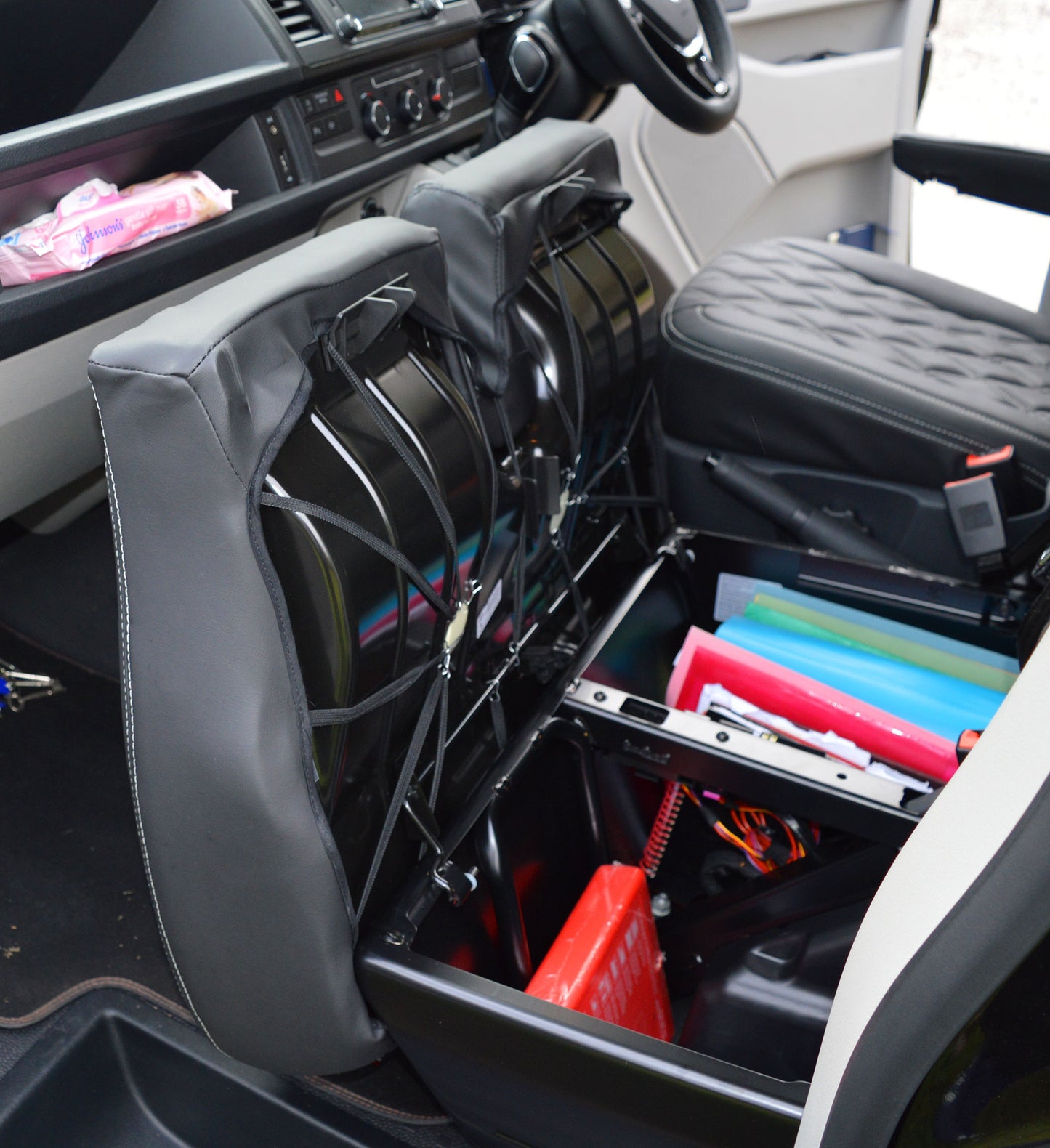 Volkswagen VW Transporter T6 R Line Tailored Van Seat Covers - Charcoal & Perforated Diamond Quilting