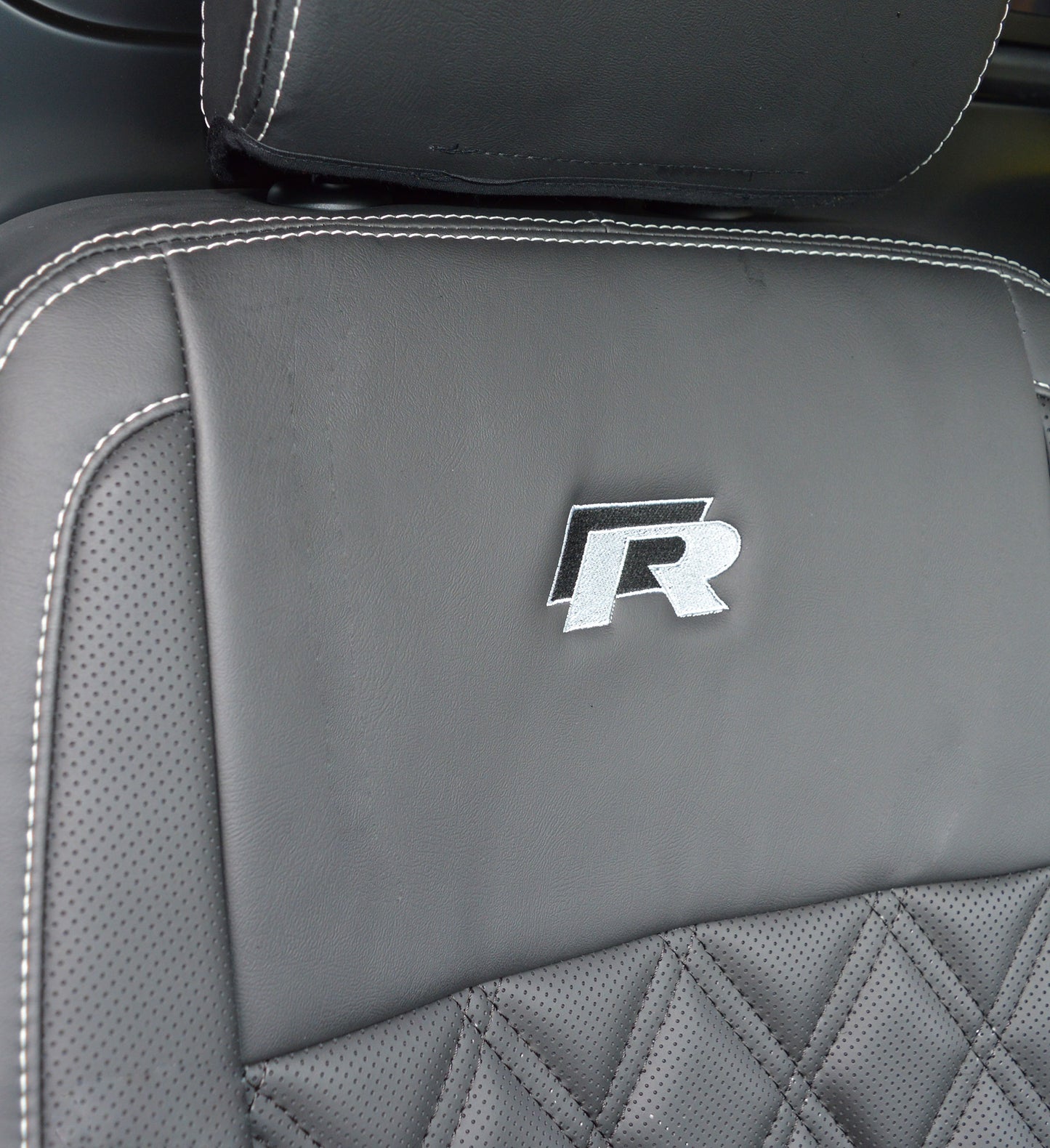 Volkswagen VW Transporter T6 R Line Tailored Van Seat Covers - Charcoal & Perforated Diamond Quilting