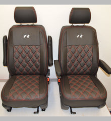 Volkswagen VW Transporter T6 R Line Tailored Van Seat Covers - Black & Carbon, Red Diamond Quilting