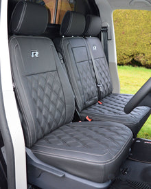 Volkswagen VW Transporter T6 R Line Tailored Van Seat Covers - Charcoal & Perforated Diamond Quilting
