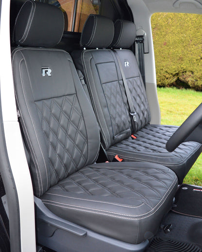 Volkswagen VW Transporter T6 R Line Tailored Van Seat Covers - Charcoal & Perforated Diamond Quilting