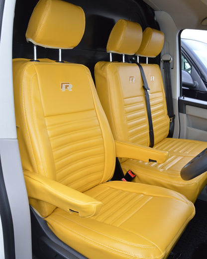 VW Transporter T6 Seat Covers | Yellow Leatherette Horizontal Flutes UK Made