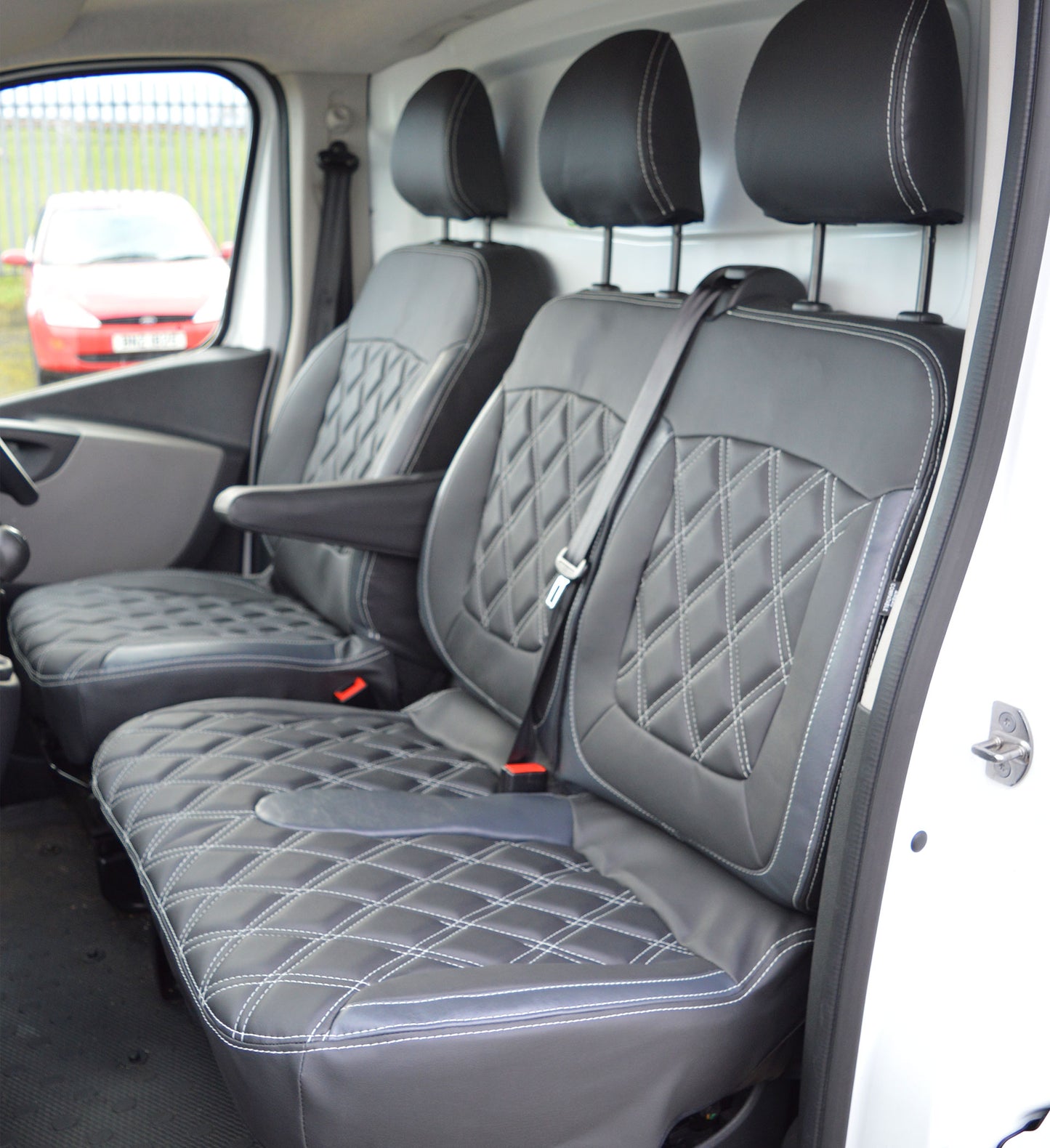 Renault Trafic Leather Look Double Diamond Seat Covers - Charcoal & Modena Grey