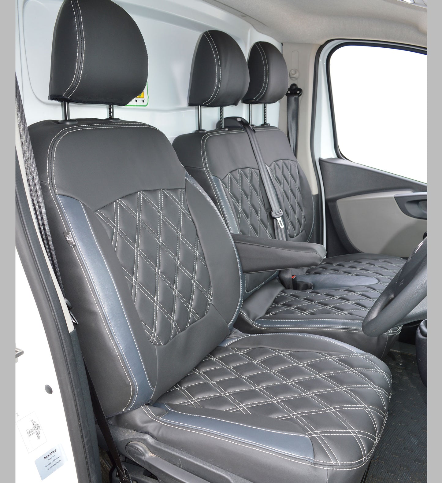 Renault Trafic Leather Look Double Diamond Seat Covers - Charcoal & Modena Grey