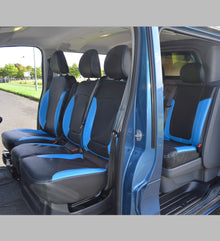 Vauxhall / Opel Vivaro Crew Cab Tailored Waterproof Van Seat Covers - Black & Light Blue