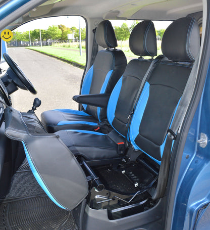 Vauxhall / Opel Vivaro Crew Cab Tailored Waterproof Van Seat Covers - Black & Light Blue