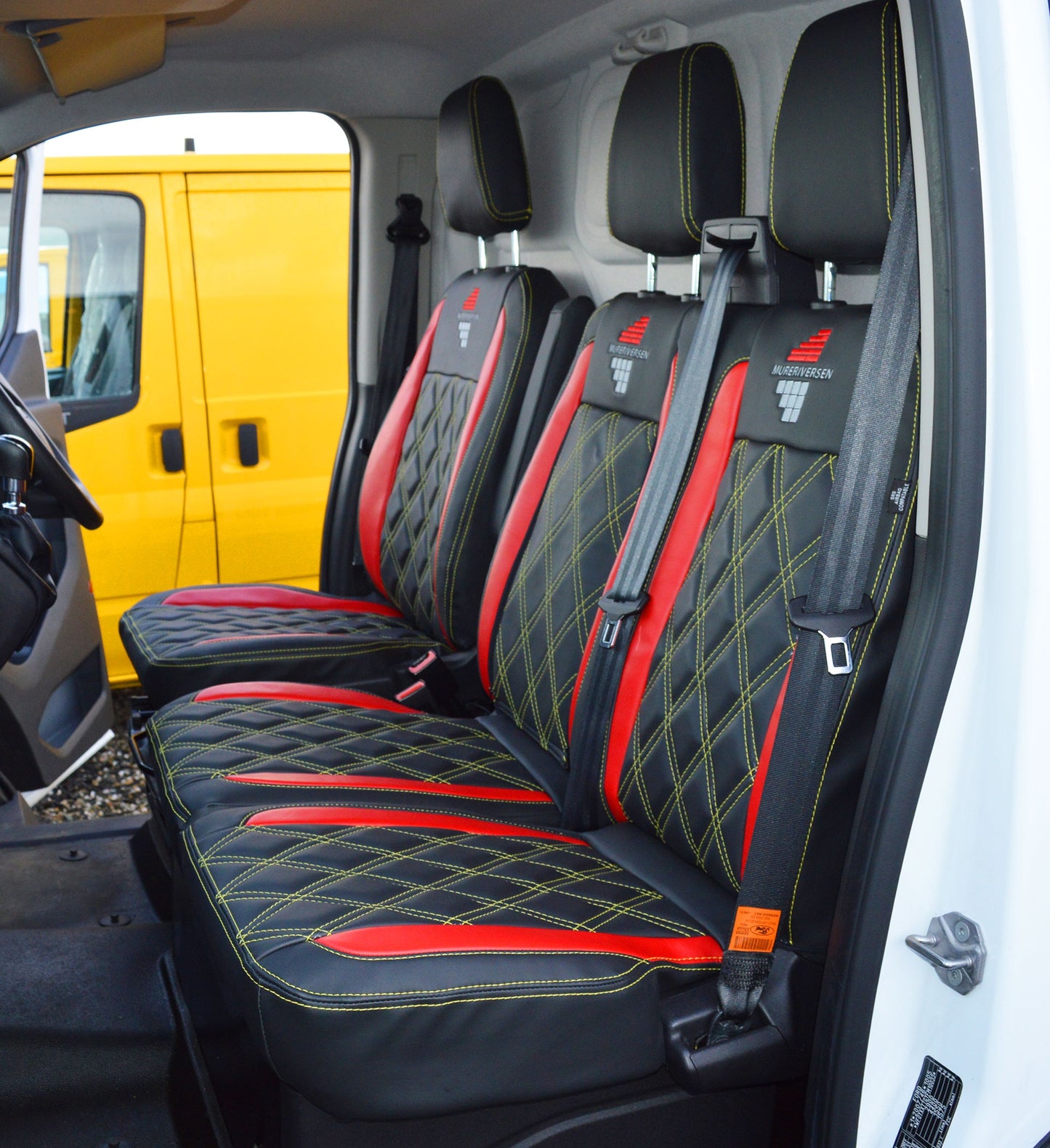 Ford Transit - Black & Red Inserts With Yellow Stitching
