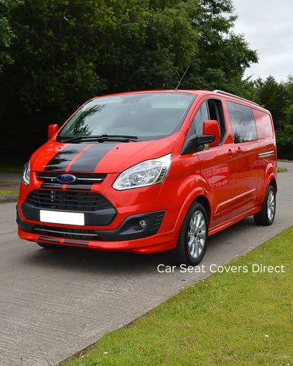 Ford Transit Sport Crewcab Tailored Seat Covers - Black & Red Leatherette Diamonds & Logos