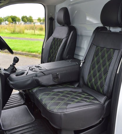 Vauxhall / Opel vivaro - Black Leatherette Covers With Citrus Green Double Diamond Stitching