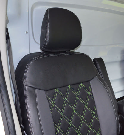 Vauxhall / Opel vivaro - Black Leatherette Covers With Citrus Green Double Diamond Stitching