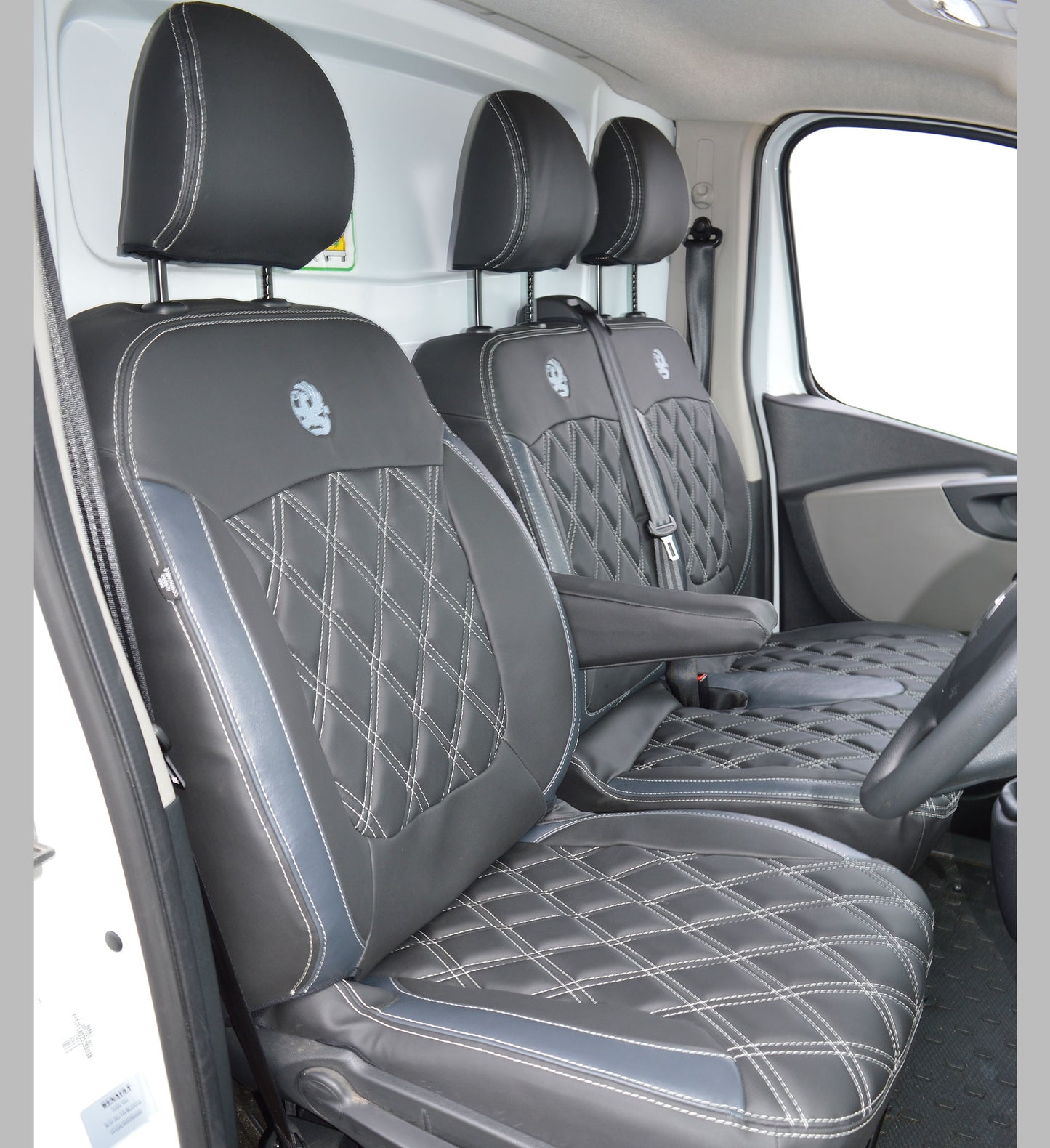 Vauxhall / Opel Vivaro Leather Look Double Diamond Seat Covers - Charcoal & Modena Grey